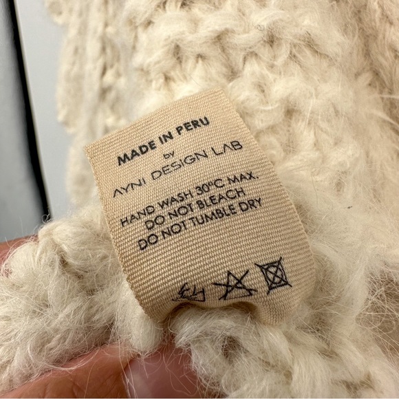 AYNI Revolve Jaqaru Hand Knitted Alpaca Cut Out Sweater In Ivory Cream Women XS - Picture 7 of 7
